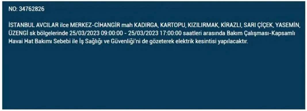 İstanbullular dikkat! Bugün elektrikler kesilecek 31